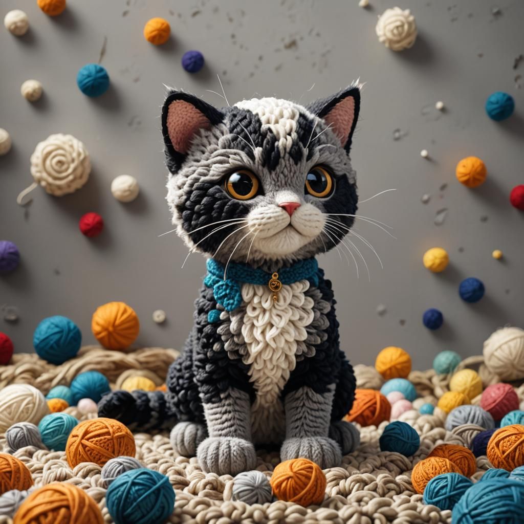 Photorealistic Cute Crochet Cat