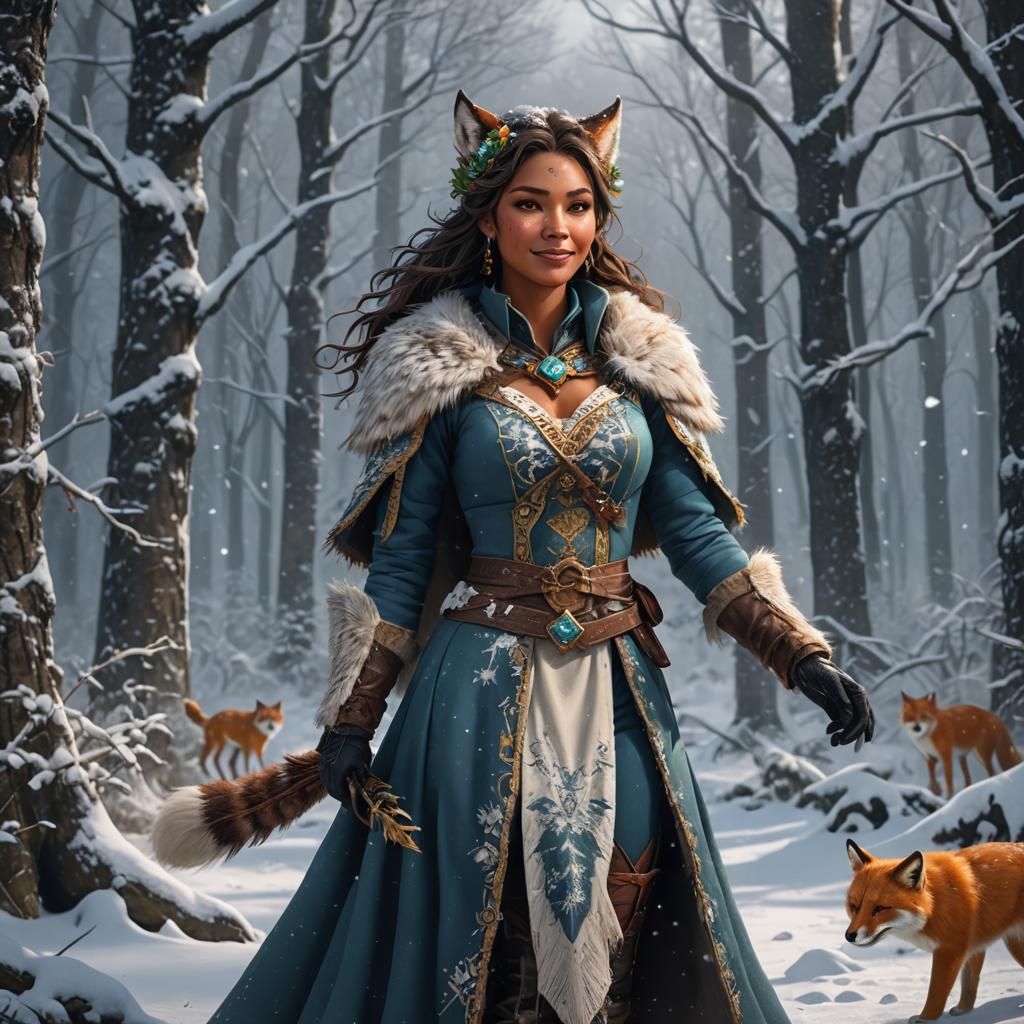Latina Winter Guardian in Snowy Forest