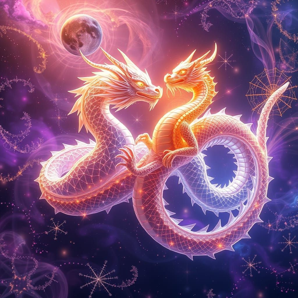 Cosmic Celestial Dragon Radiates Wisdom in Sacred Geometry