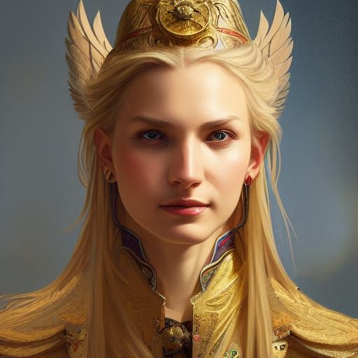 Blonde Winged Hussar Portrait in Hyperdetailed Style