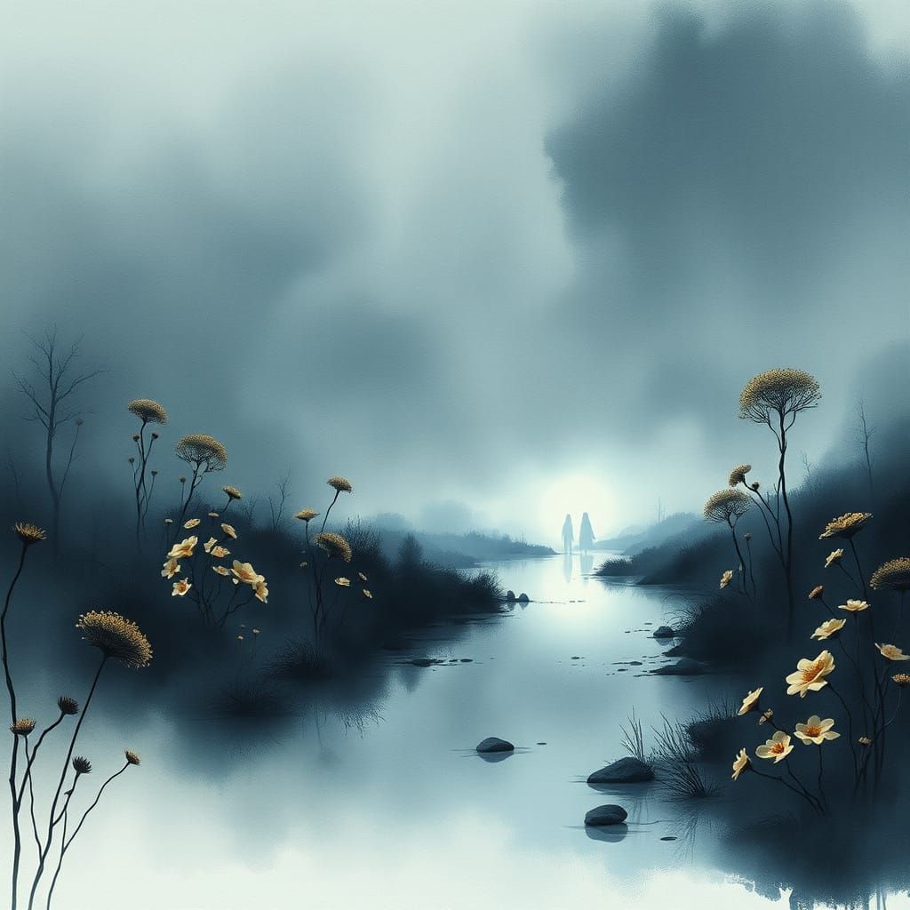 Dreamlike Watercolor Landscape of Fading Boundaries