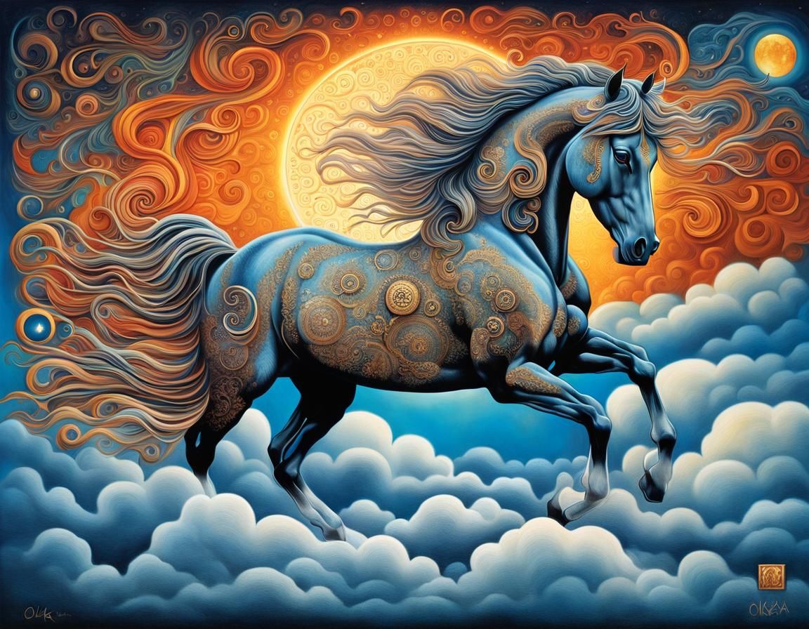 Surreal Horse with Cloud Mane in Vivid Colors