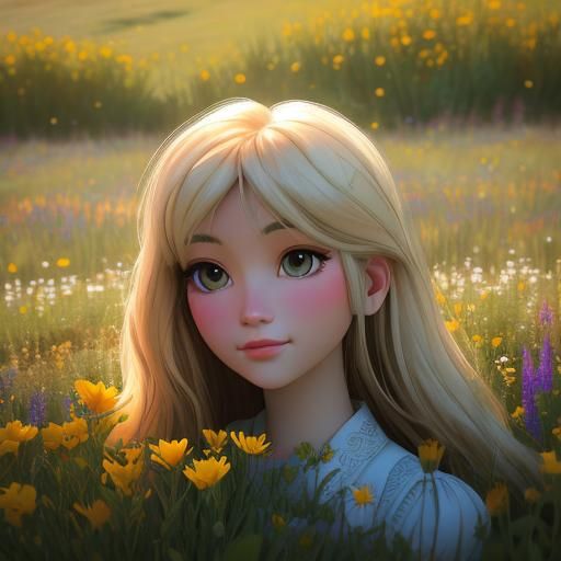 Young Girl in Meadow: Soft Focus Portrait