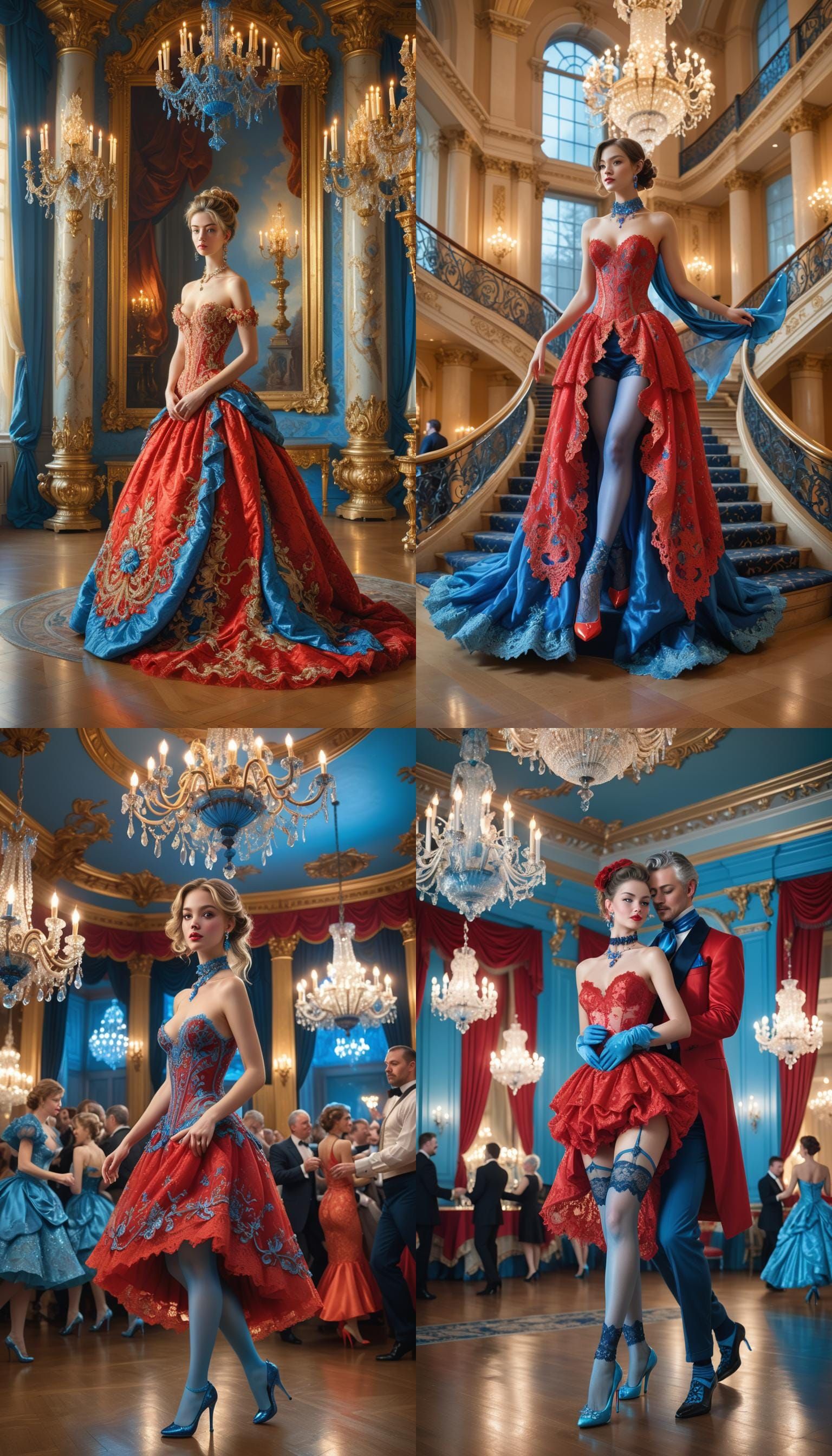 Red-Haired Woman in Neon Embroidered Ball Gown