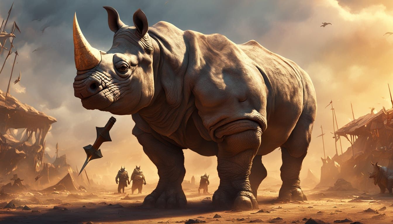 Giant Rhino Warrior with Hammer in Fantasy Art