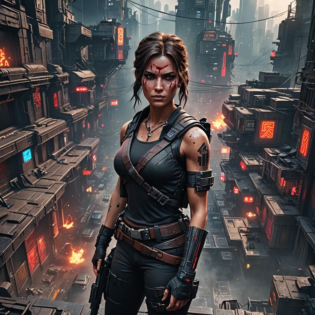 Sith Lord Lara Croft in Cyberpunk City