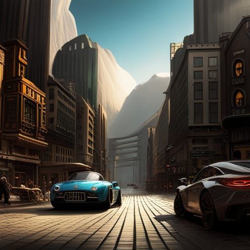 Fantastical Cars in Detailed Matte Painting
