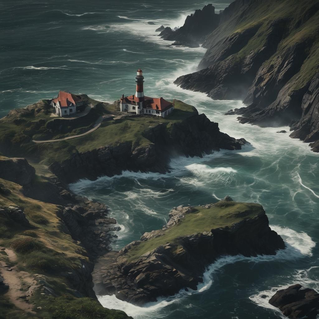 Misty Coastline with Lighthouse: Matte Painting