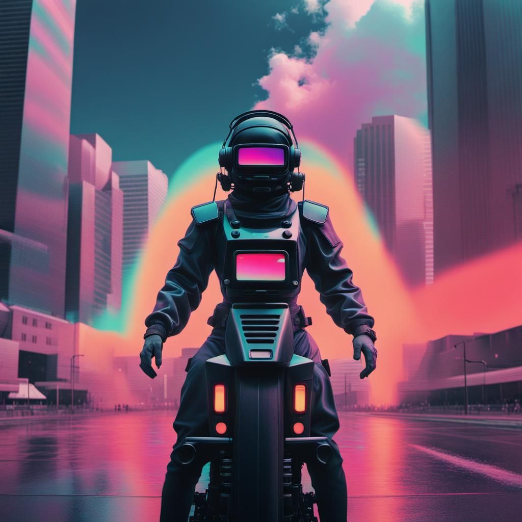 Vaporwave Scene with VHS and Film Grain Effects