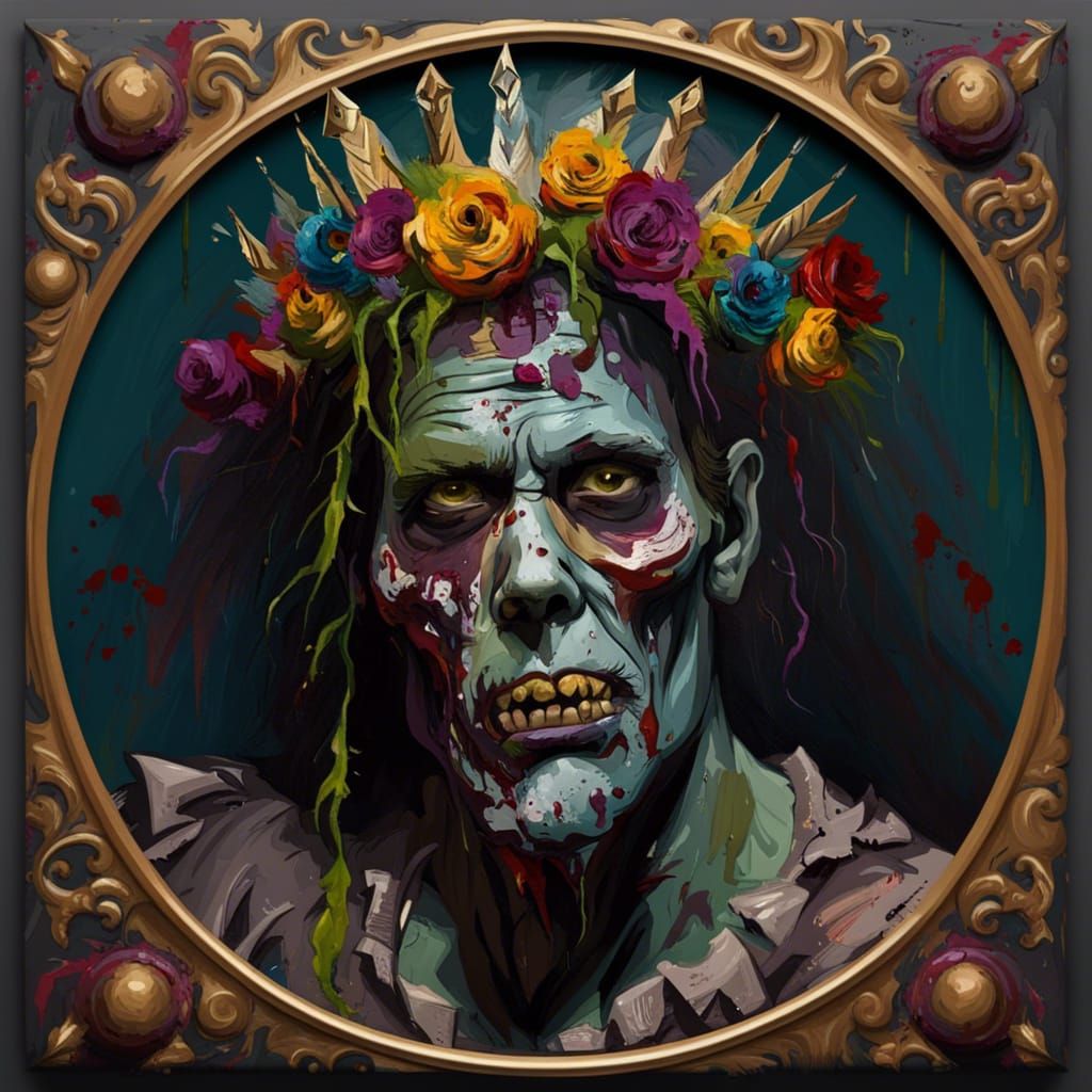 Zombie Mardi Gras King as Oil Painting
