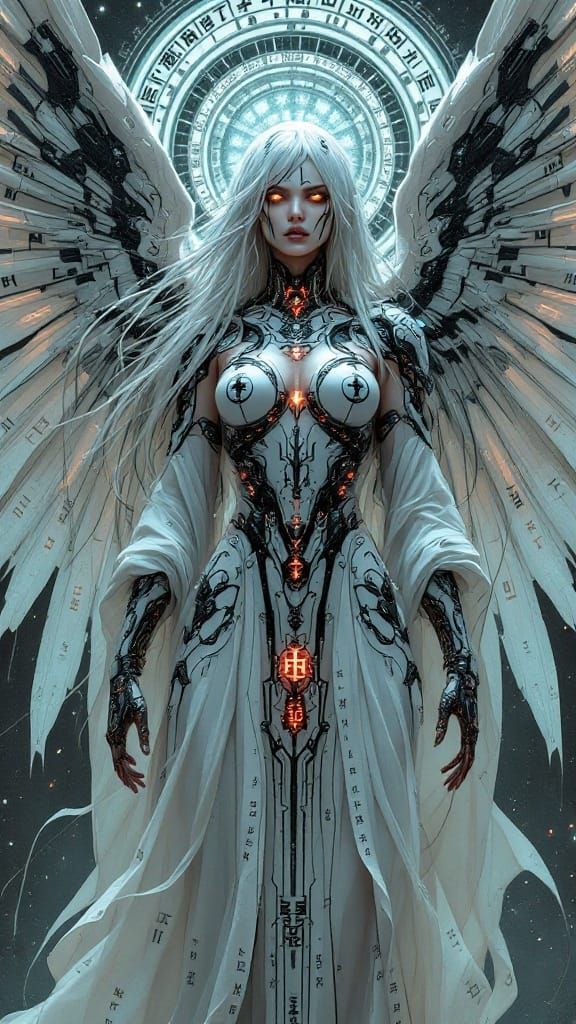Angelic Machine-Priestess with Cybernetic Armor