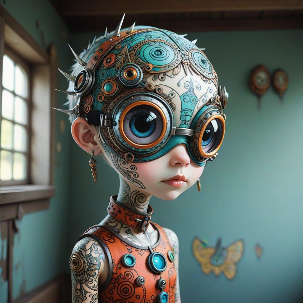 Adorable Punk Angel With Huge Doodlepunk Goggles