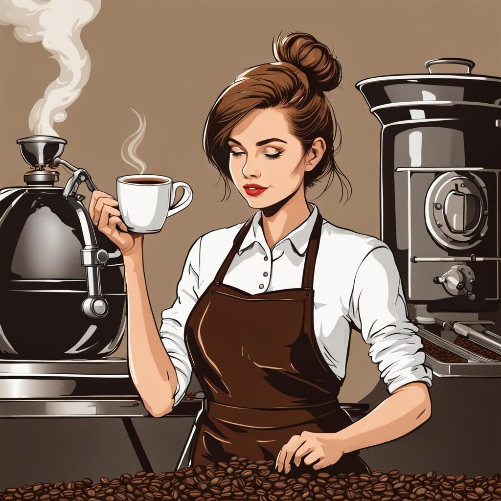Woman Tasting Freshly Roasted Coffee