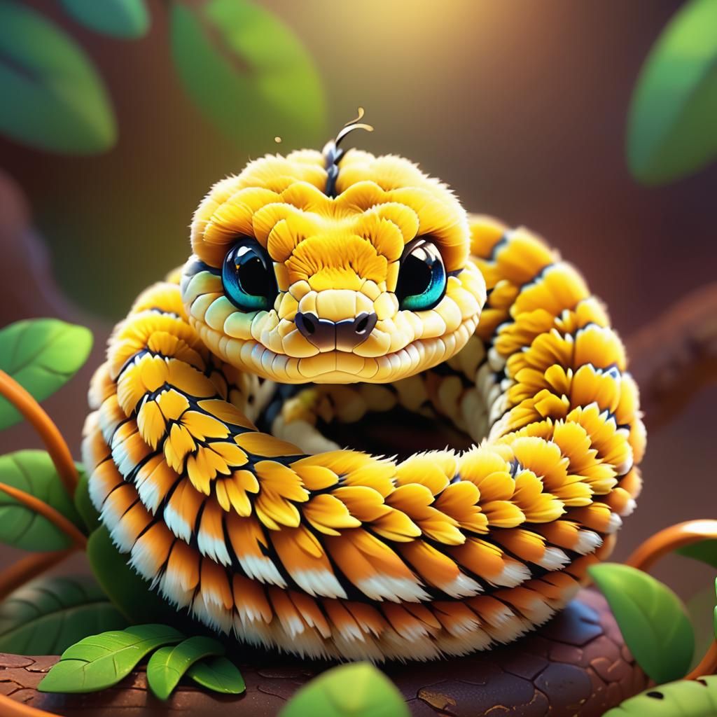 Adorable Furry Snake in Pixar-Inspired 3D Animation