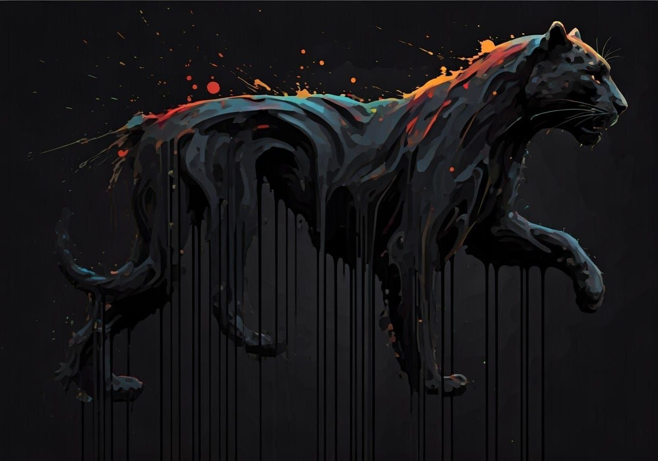 Black Panther in Ink Splatter Art Style