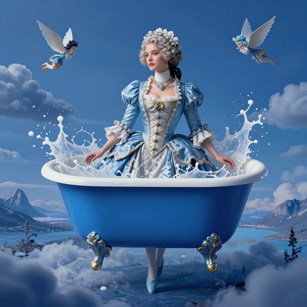 Haute Couture Fashionista in Blue Scandinavian Dreamscape