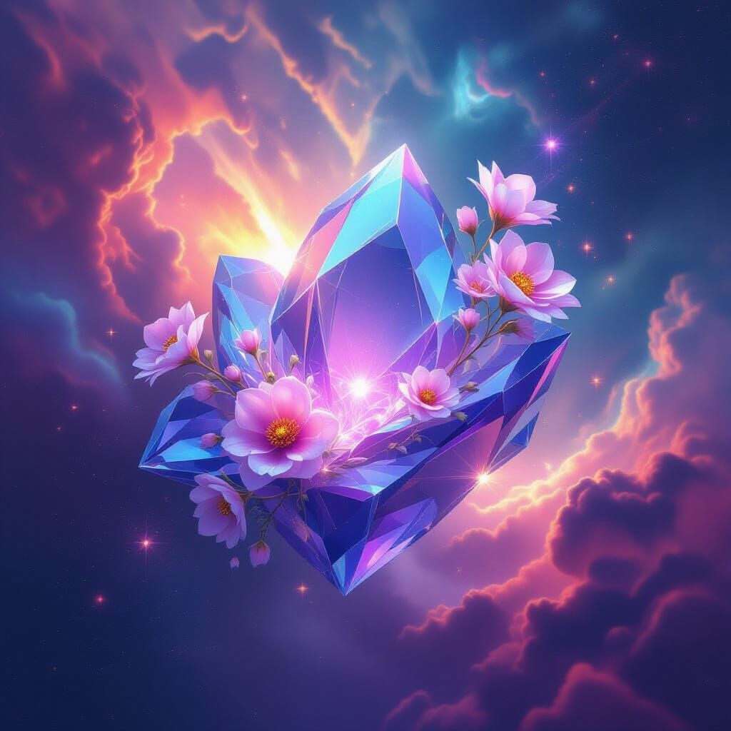 Crystal Structure in Cosmic Nebula with Bioluminescent Flowe...