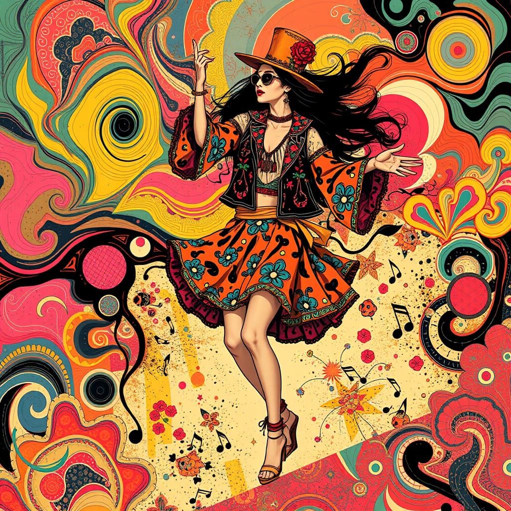 Woman Dancing in Pop Surrealist Style