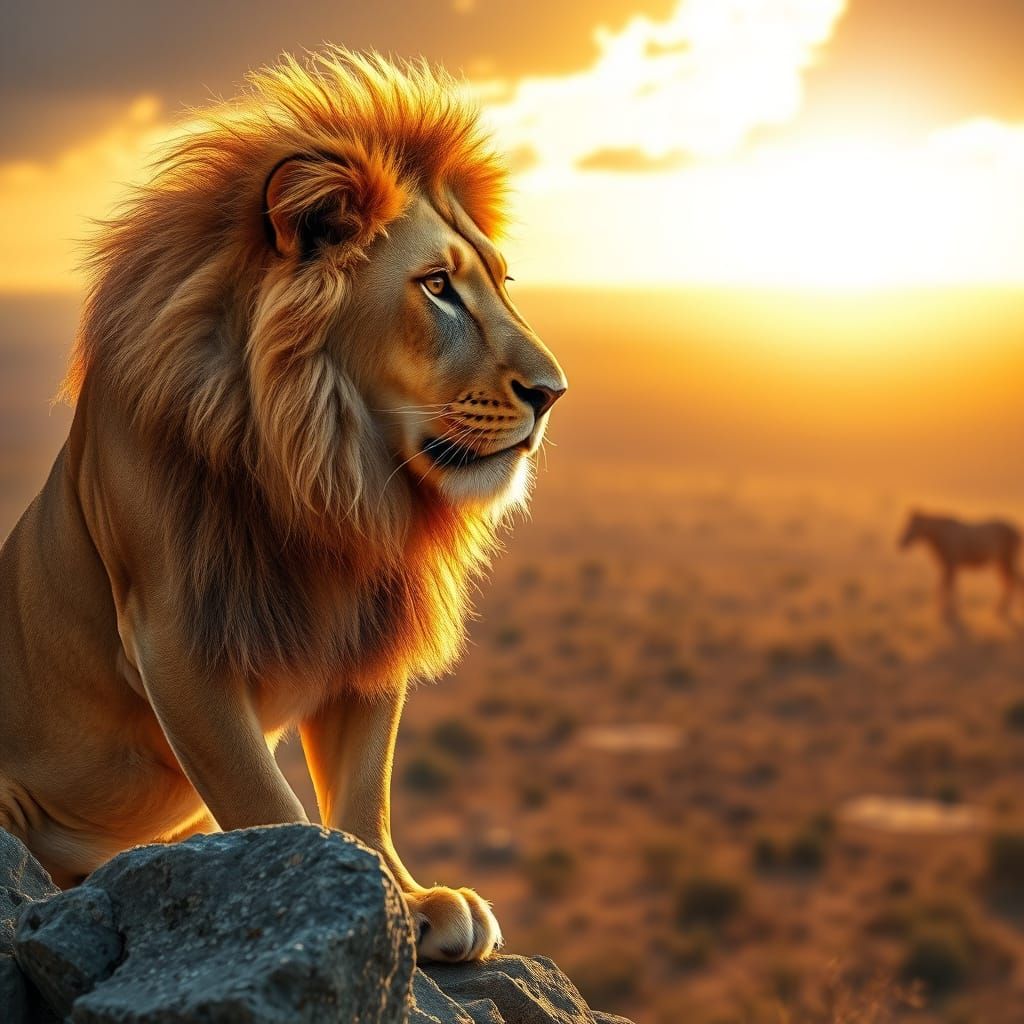 Majestic Lion Overlooking the African Savannah