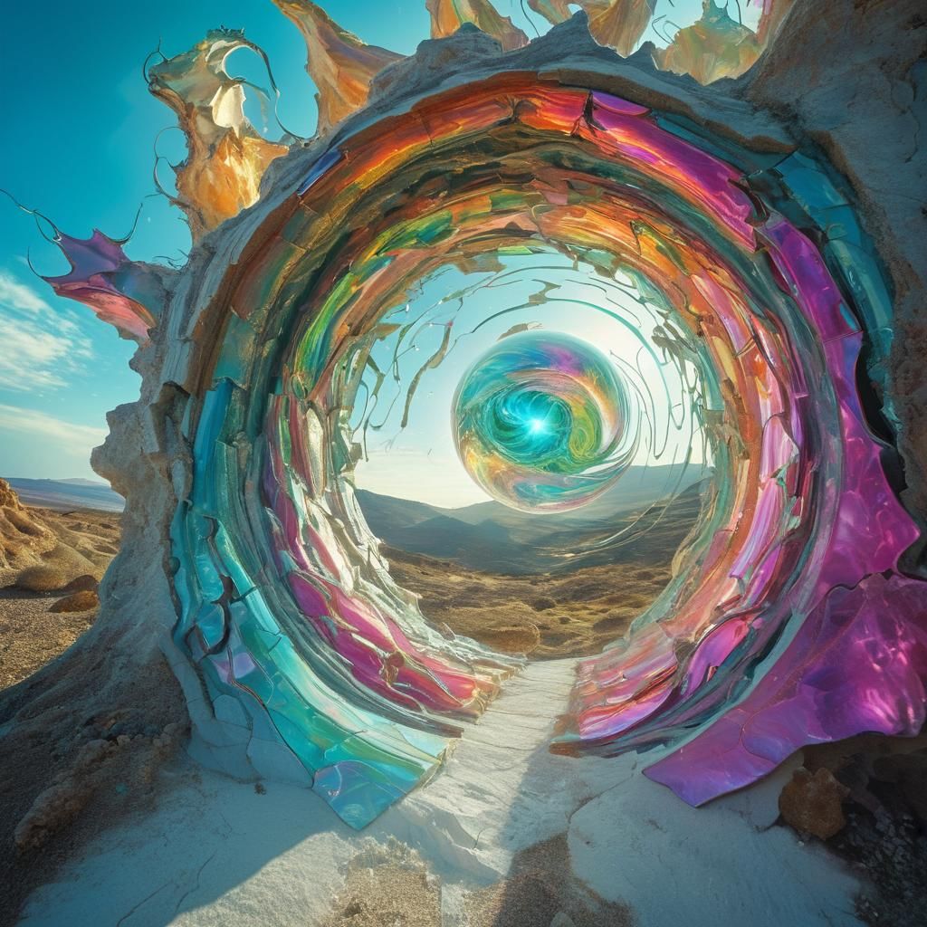 Surreal Time-Warped Creature Emerges from Portal