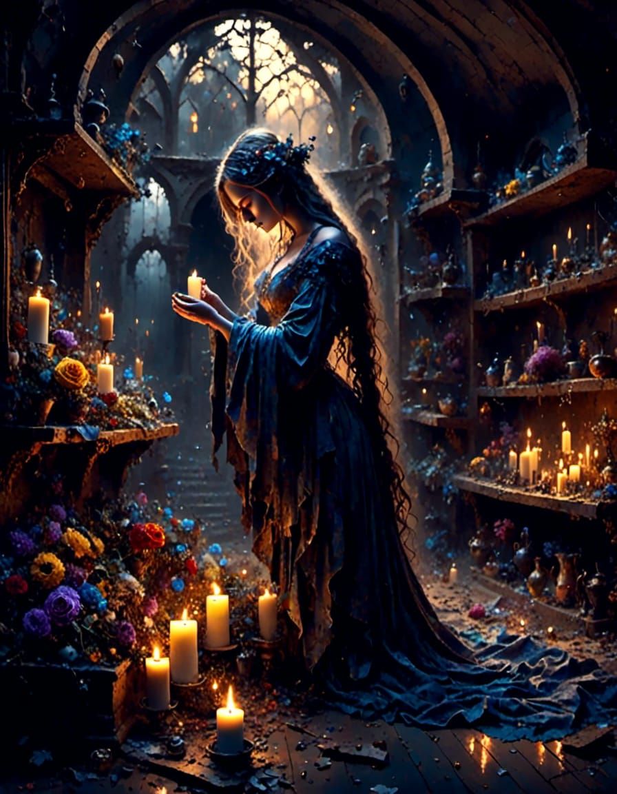 Mourning Women in Purple Fantasy Style