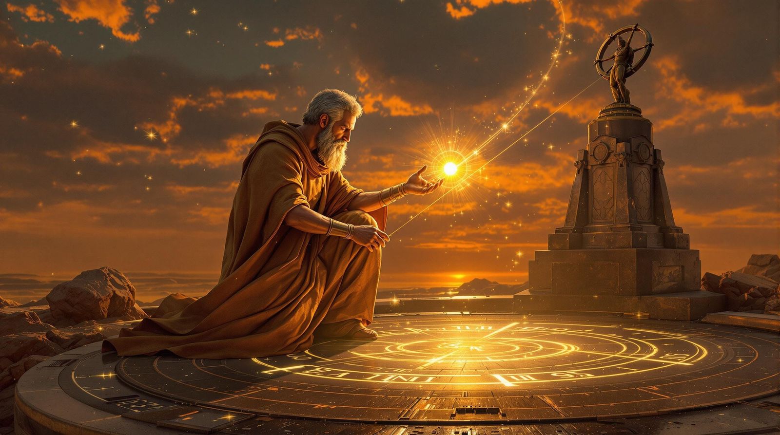 Stoic Philosopher Cleans Sundial with Light Traces