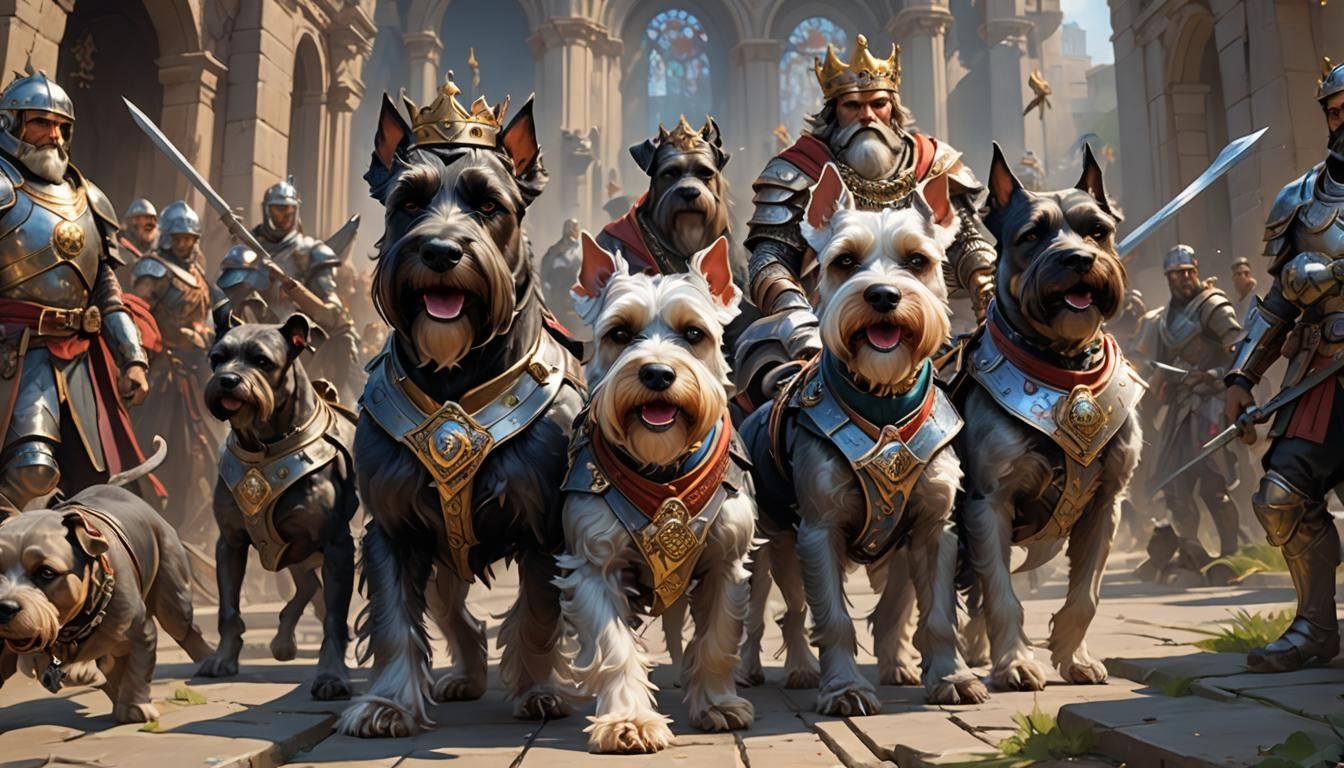 Miniature Schnauzer Leads Dog Army: Hyperdetailed Portrait