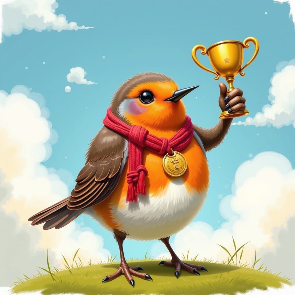Proud Robin Celebrates Victory in Whimsical Style