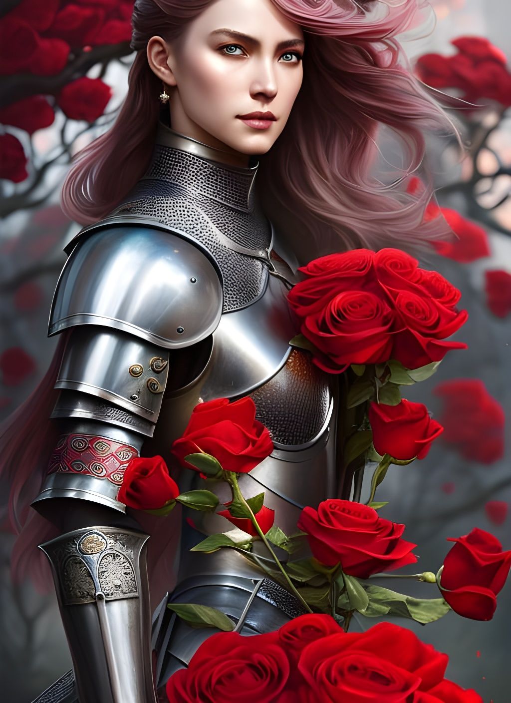 Knight Surrounded by Roses: Detailed Fantasy Portrait