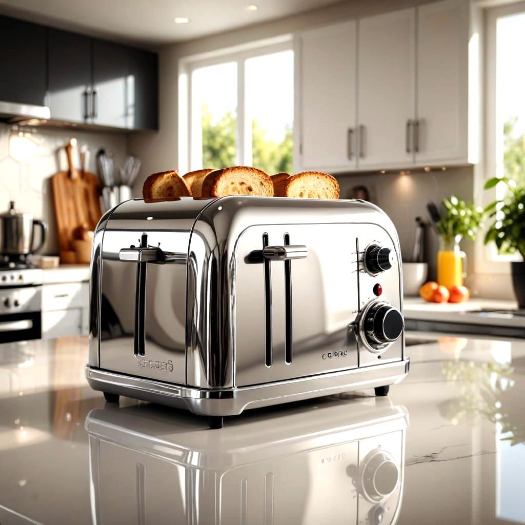 Modern Chrome Toaster on Kitchen Counter