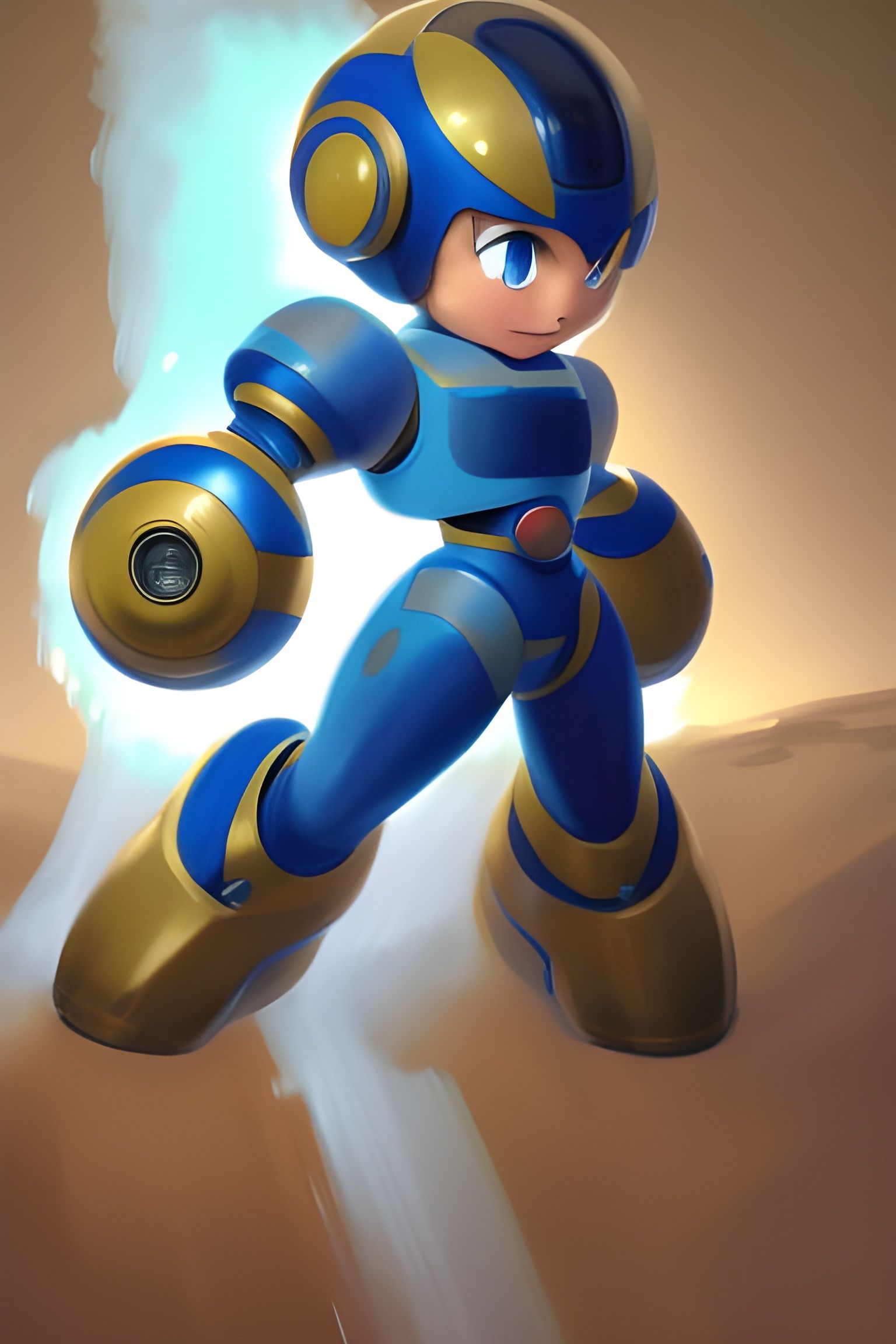 Megaman Portrait in Hyperdetailed Digital Art Style
