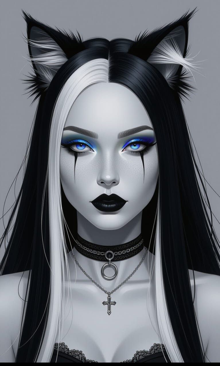 Grayscale Gothic Portrait with Blue Accents