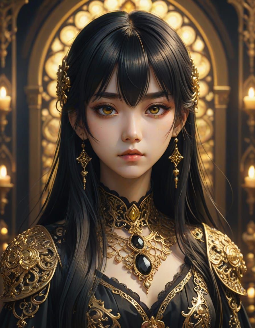 Melancholic Anime Woman in Gothic Style