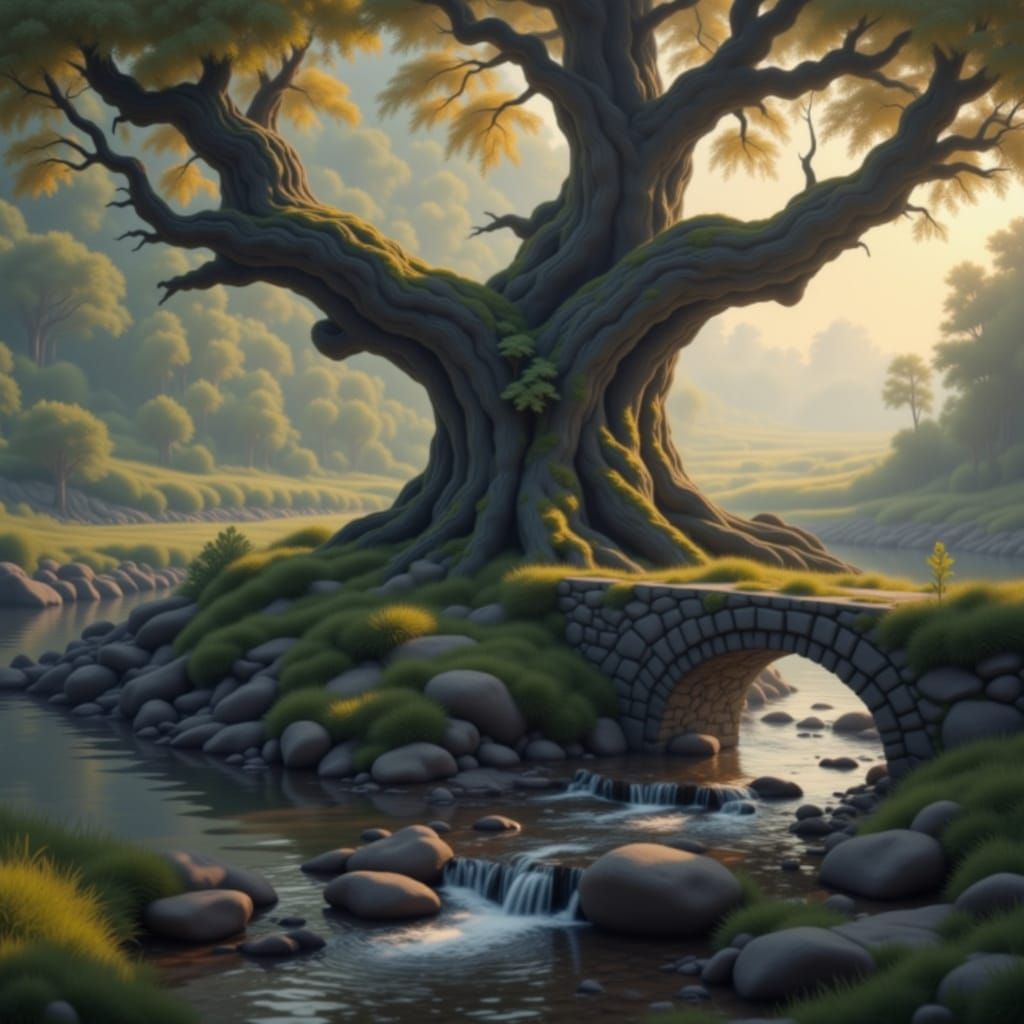 Iron Bark Tree Beside Stream and Bridge