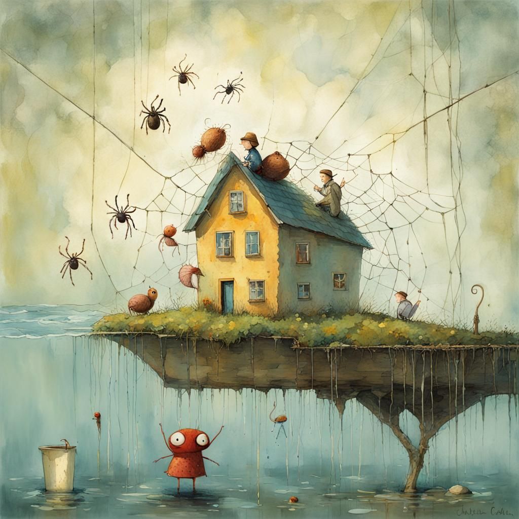 Incy Wincy Spider Climbs the Spout: Whimsical Illustration