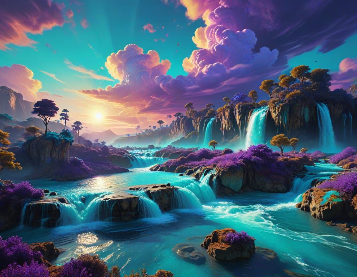 Turquoise Island in Surreal Fauvist Landscape