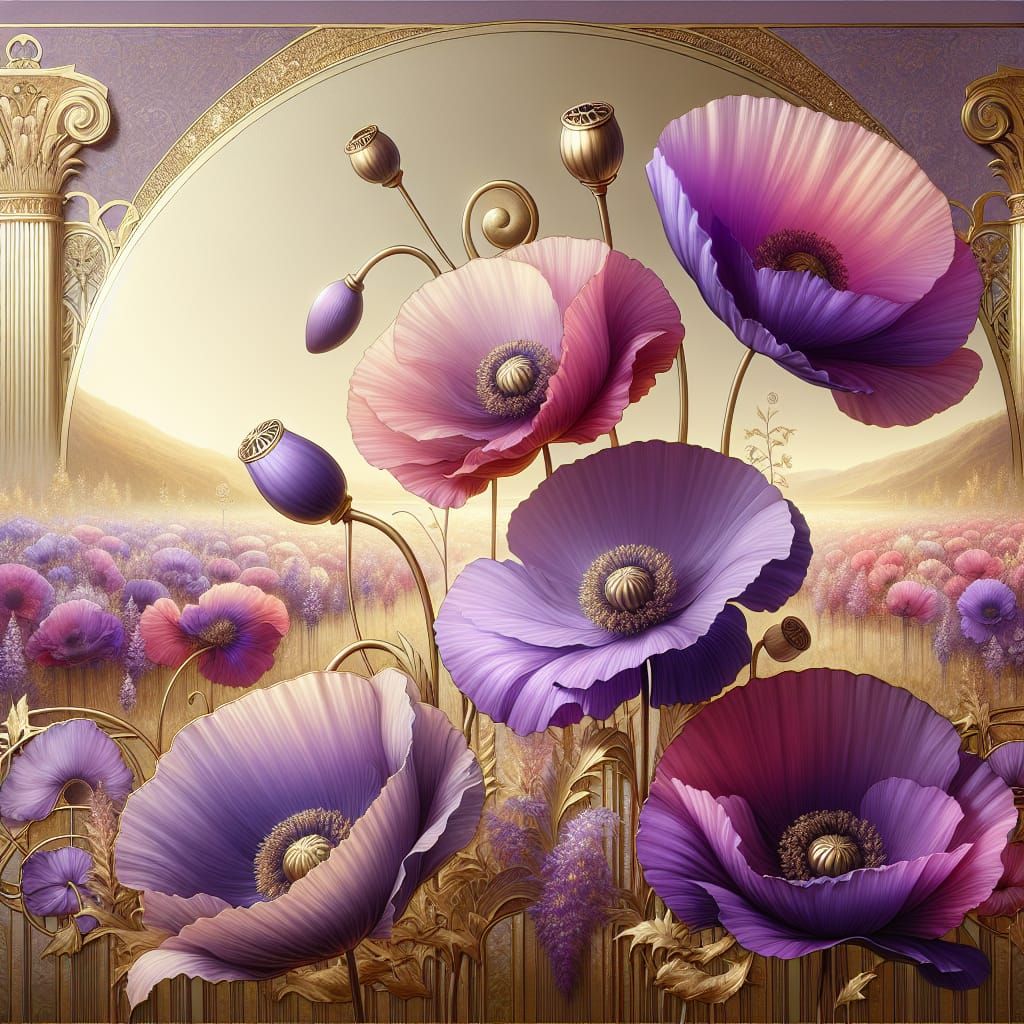 Poppy Landscape in Art Nouveau Rococo Style