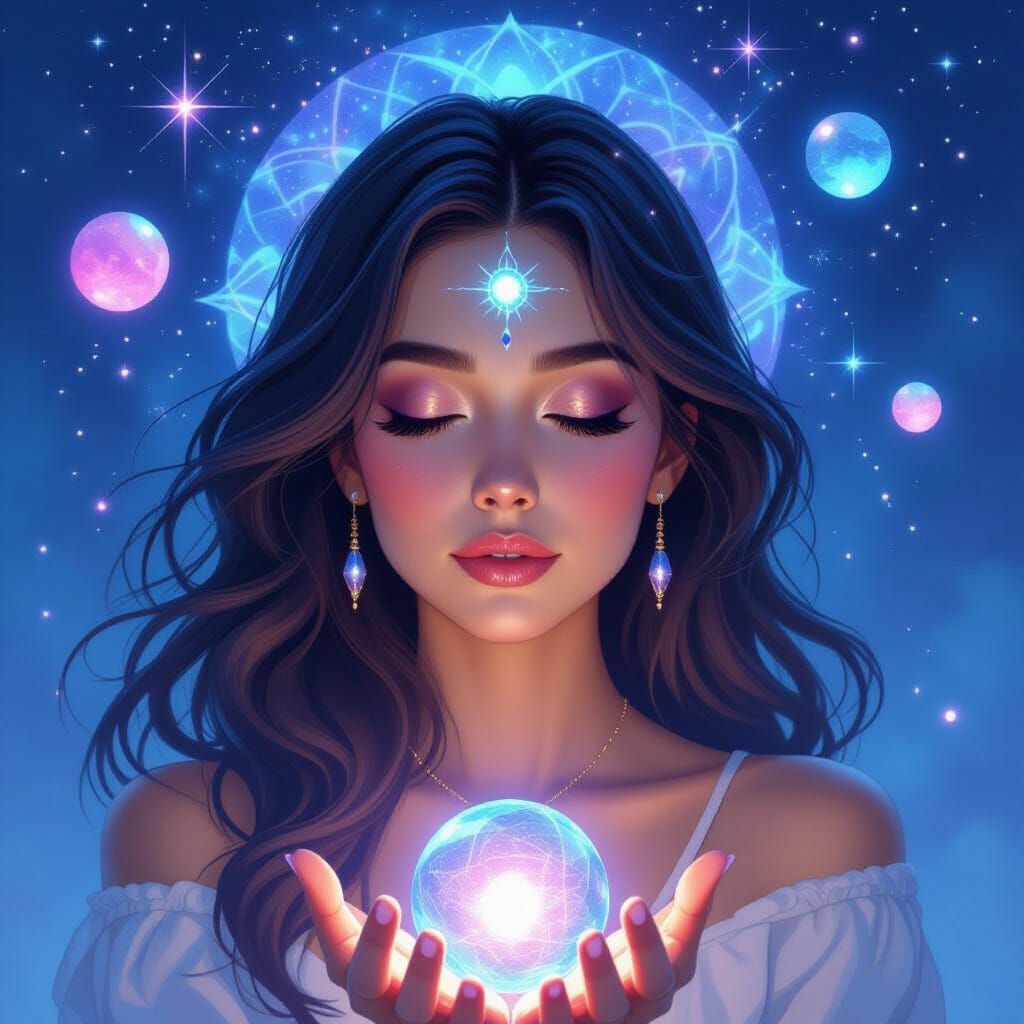 Mystical Woman with Third Eye in Ethereal Style