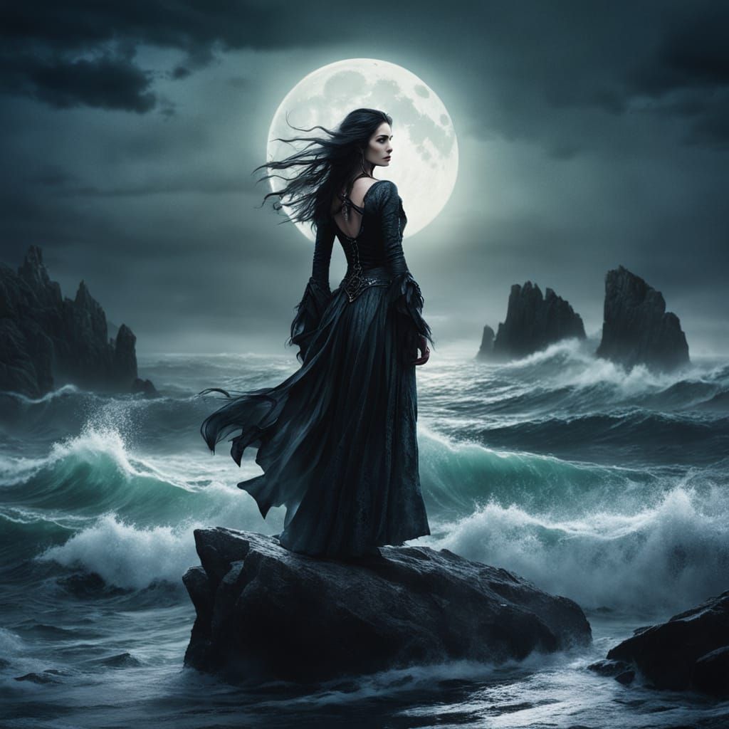 Dark Beauty in Gothic Moonlit Fantasy Art