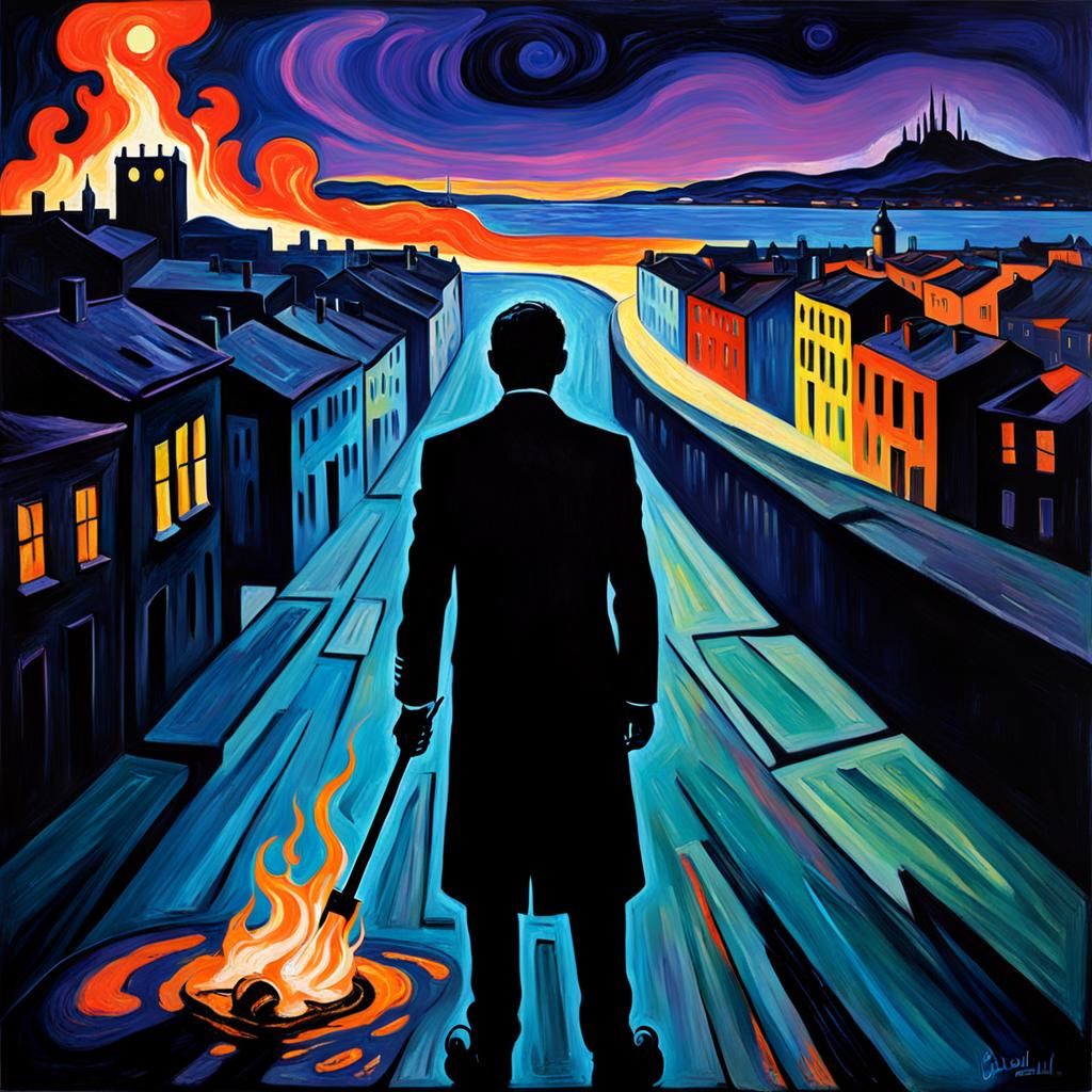 Oppressed Figure in Shadow Lit by Blacklight