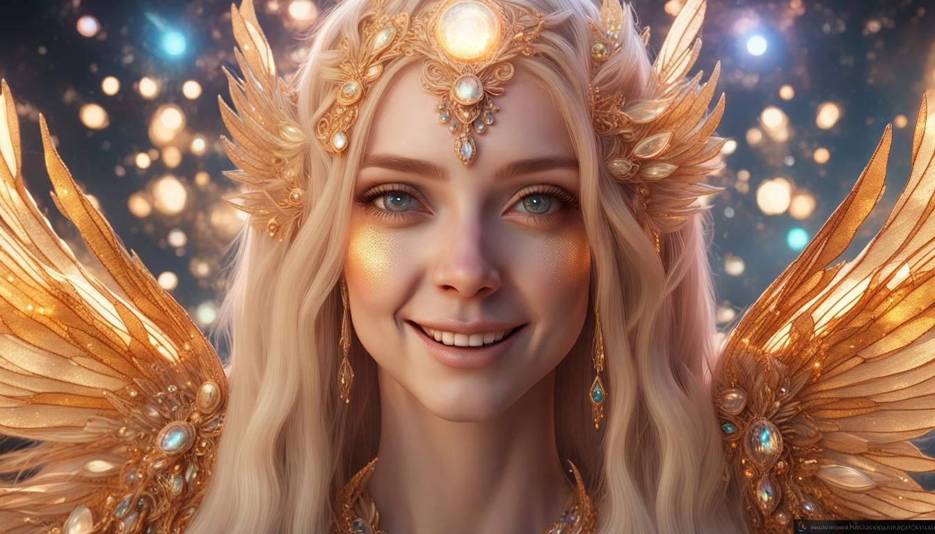 Cosmic Woman Portrait with Golden Crystals