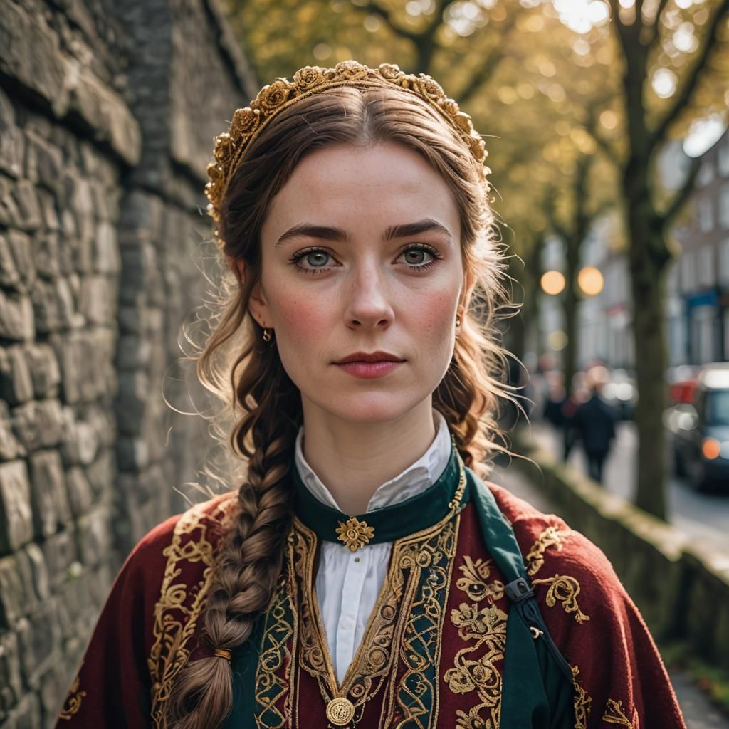 Hyperrealistic Portrait of Irish Woman in Costume