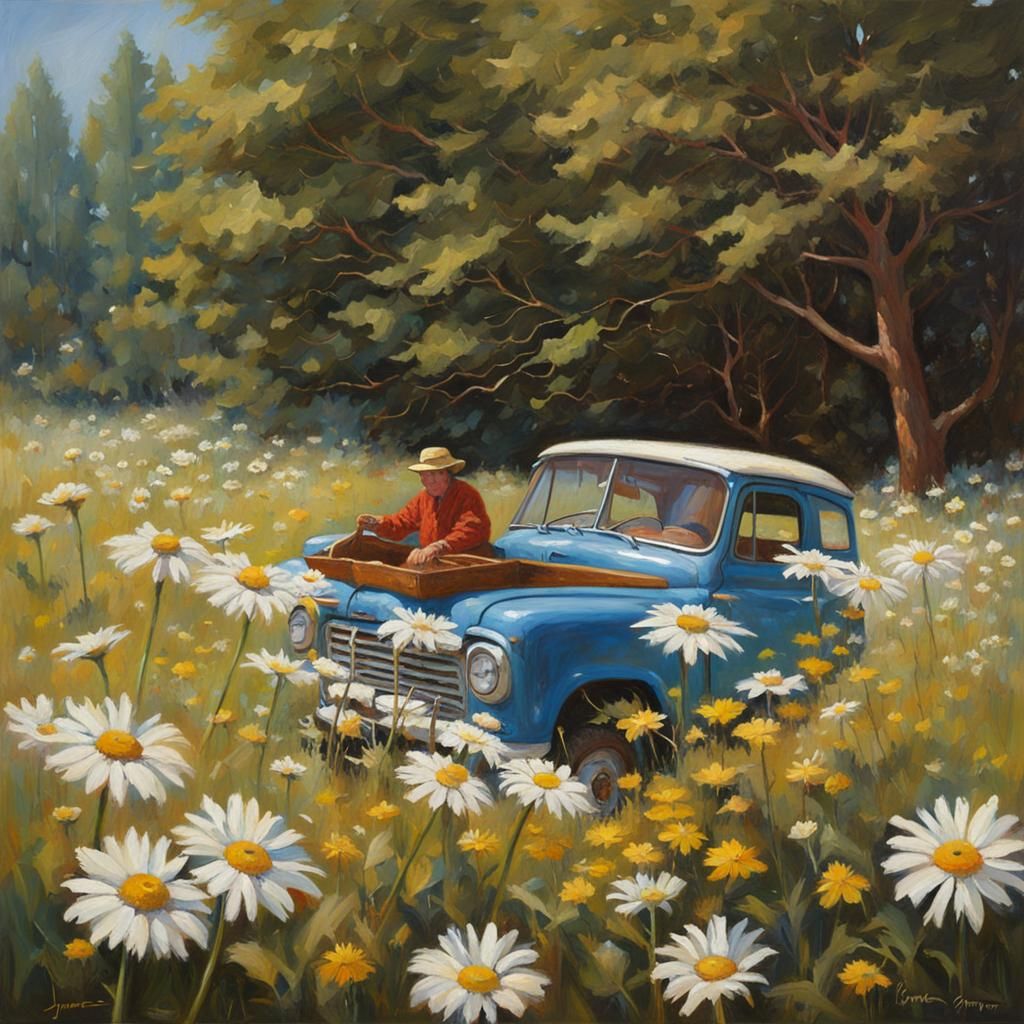 Floral Oil Painting: Daisies Pushing Up