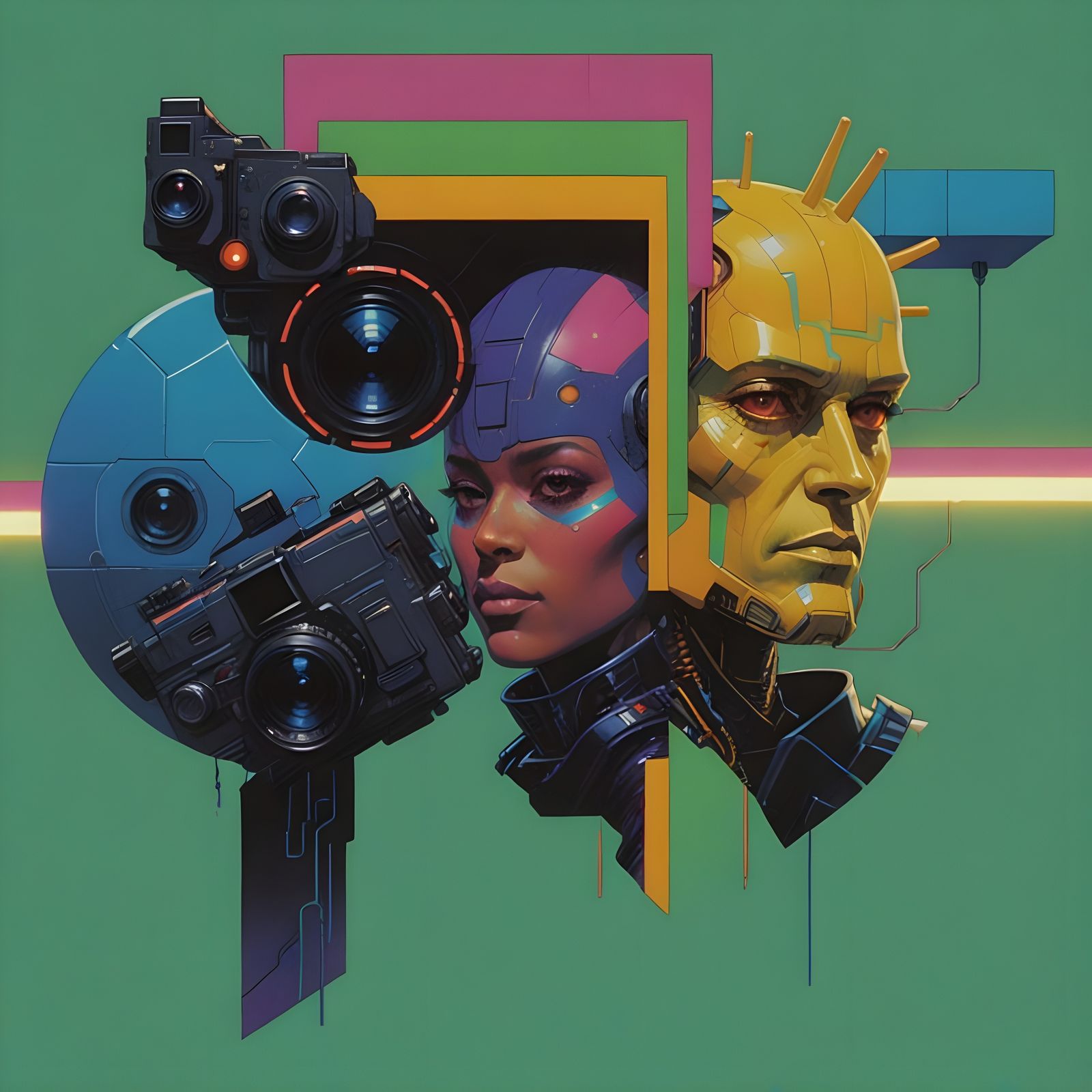 Afrofuturist Android Portrait in Neon Hues