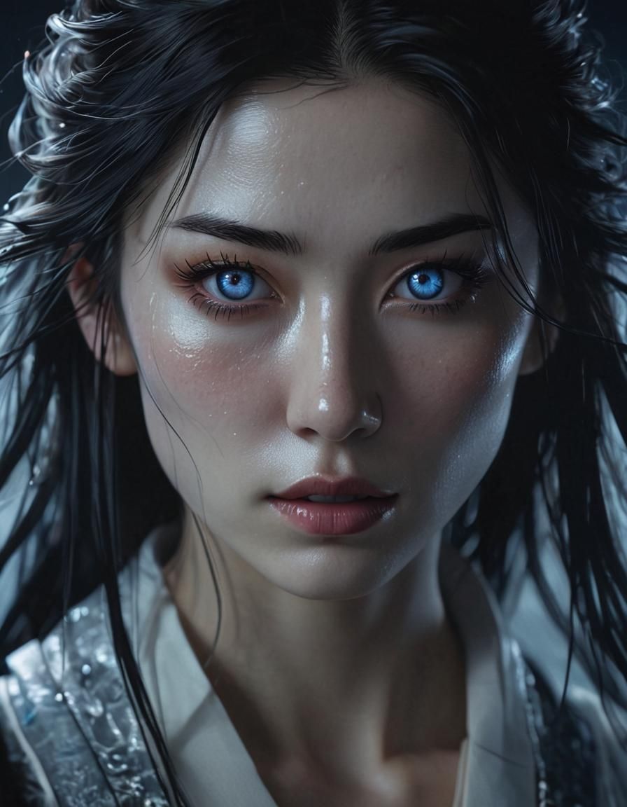 Ethereal Ghost Samurai with Blue Eyes, Shin-Hanga Style