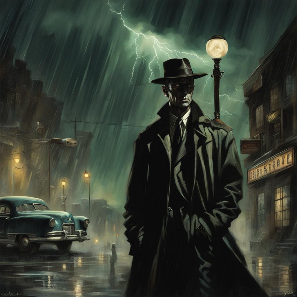 Alien Detective in Cyberpunk Film Noir Acrylic Art