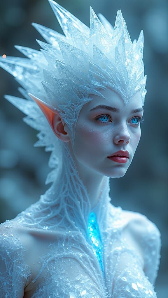 Crystalline Alien Queen in Icy Void