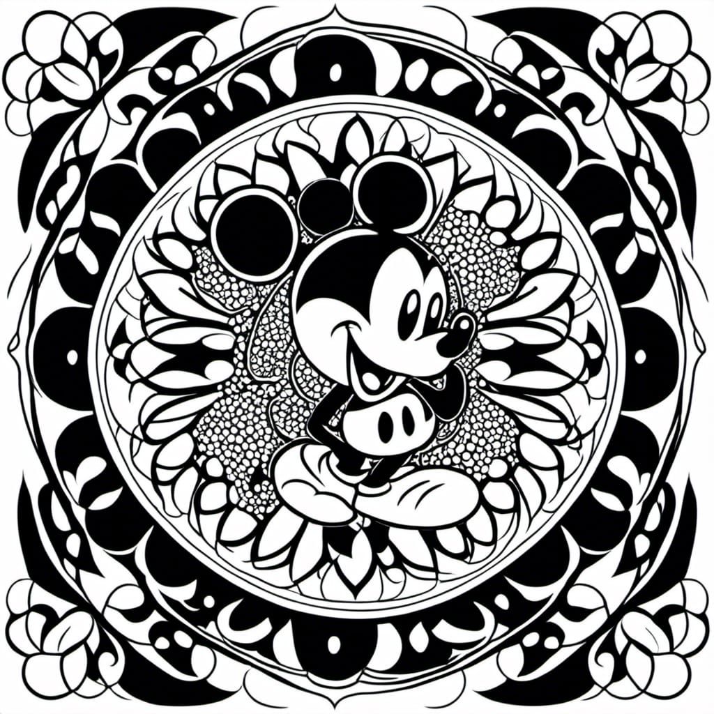 Mickey mouse within a mandala colouring pages