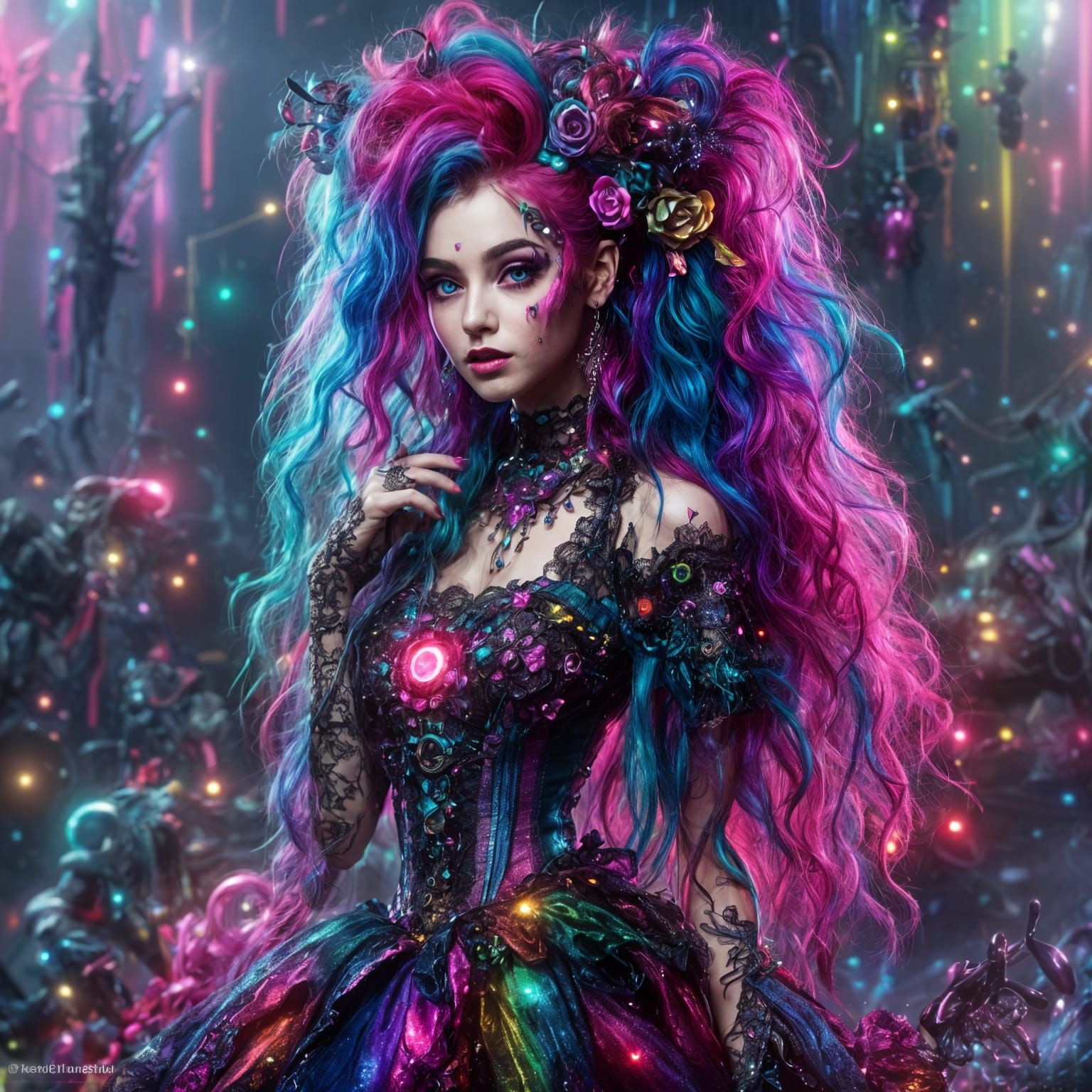Cyberpunk Pixie Fashion Portrait in Rainbow Colors