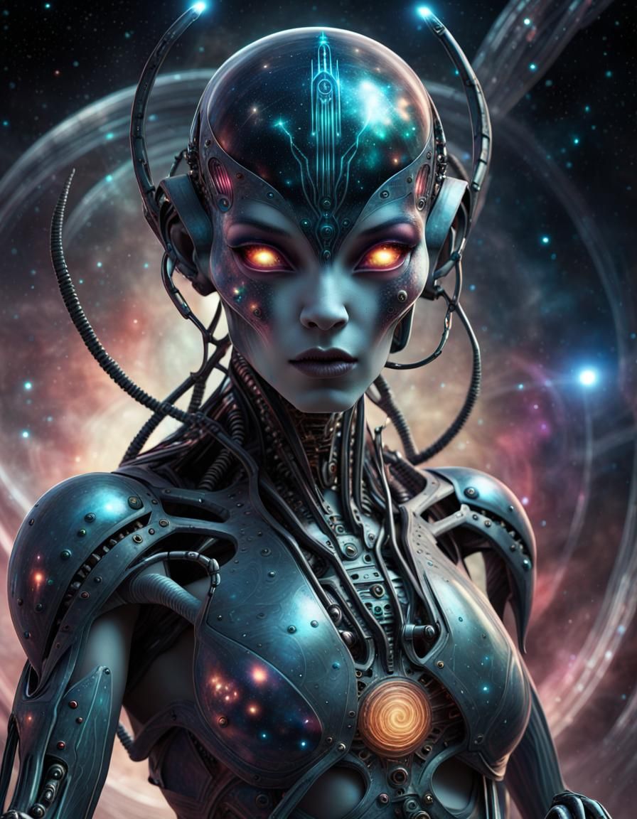 sinister cybernetic enhanced cosmic alien humanoid woman